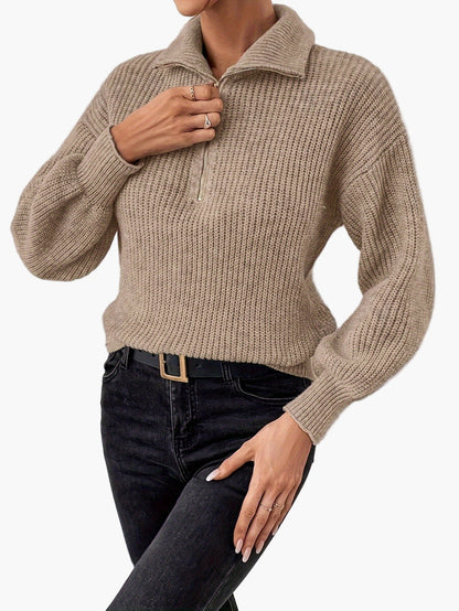 Damen Strickpullover mit Reißverschluss und lässigem Kragen – Modischer Freizeit-Look