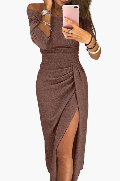 Dam axelbandslös aftonklänning med sexig slits – Elegant festklänning för speciella tillfällen