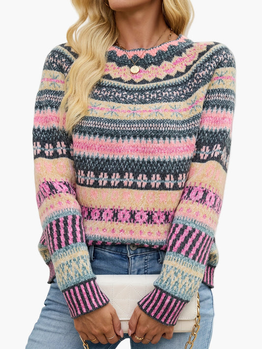 Damen Strickpullover mit skandinavischem Muster – Eleganter Winterpullover für Alltag & Freizeit