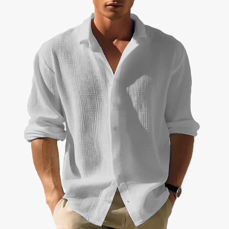 Camicia da uomo a manica lunga per il tempo libero con colletto revers – Camicia estiva moderna per tutti i giorni e vacanze