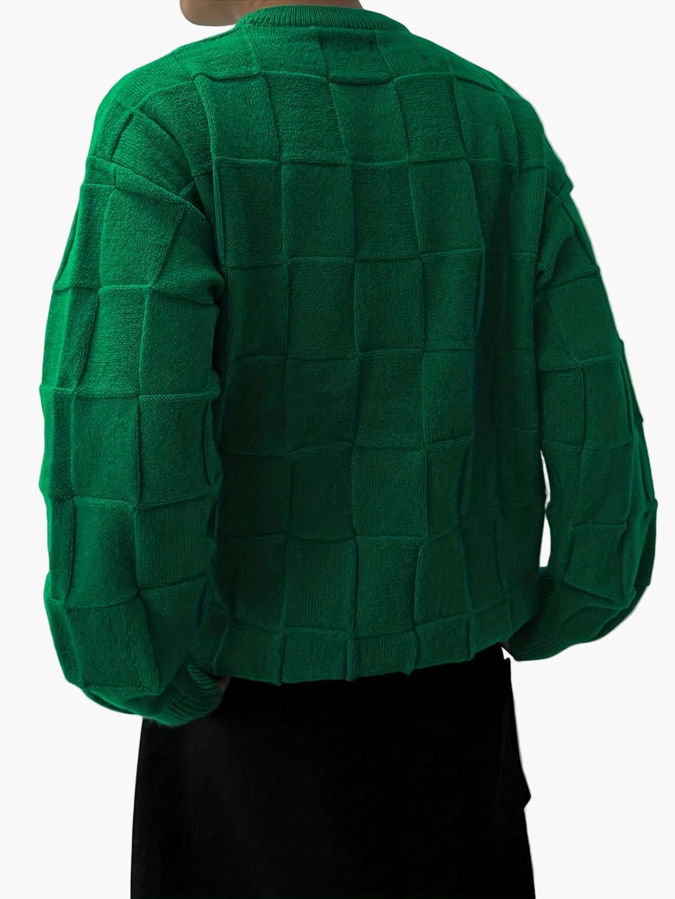 Herren Streetwear Strickpullover mit 3D-Kachelmuster – Lässiger Style für Herbst und Winter