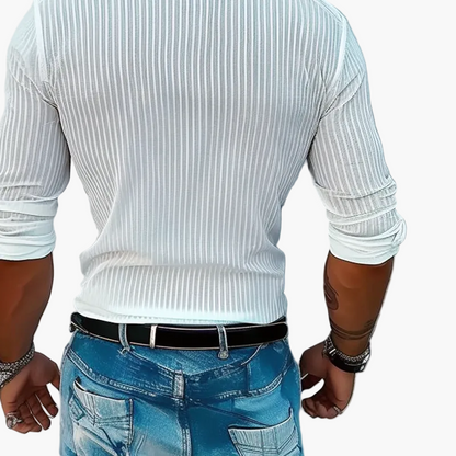 Heren Modern Lange Mouw Shirt met Streeppatroon en Reverskraag – Elegante Vrijetijdskleding & Party Shirt