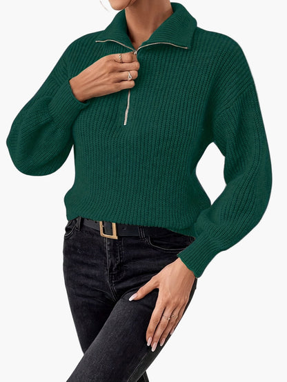 Damen Strickpullover mit Reißverschluss und lässigem Kragen – Modischer Freizeit-Look