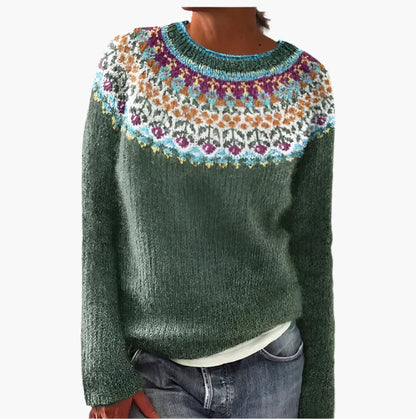 Damen Retro Pullover mit Rundhalsausschnitt – Bequemer Strickpullover im Vintage-Stil für Herbst & Alltag