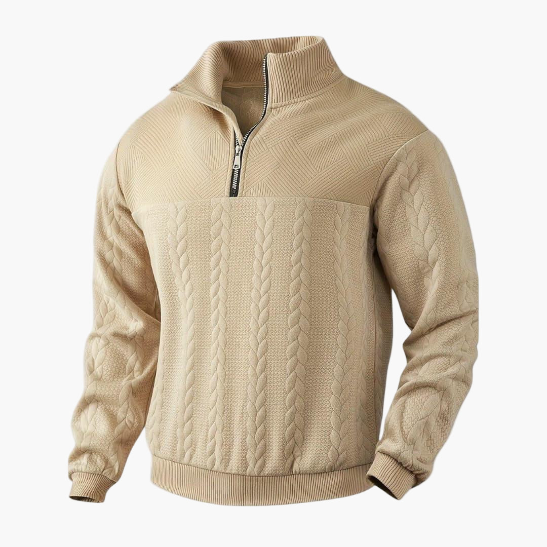 Herren Strickpullover Half-Zip – Stilvoller Freizeitpullover mit Zopfmuster für Alltag und Büro