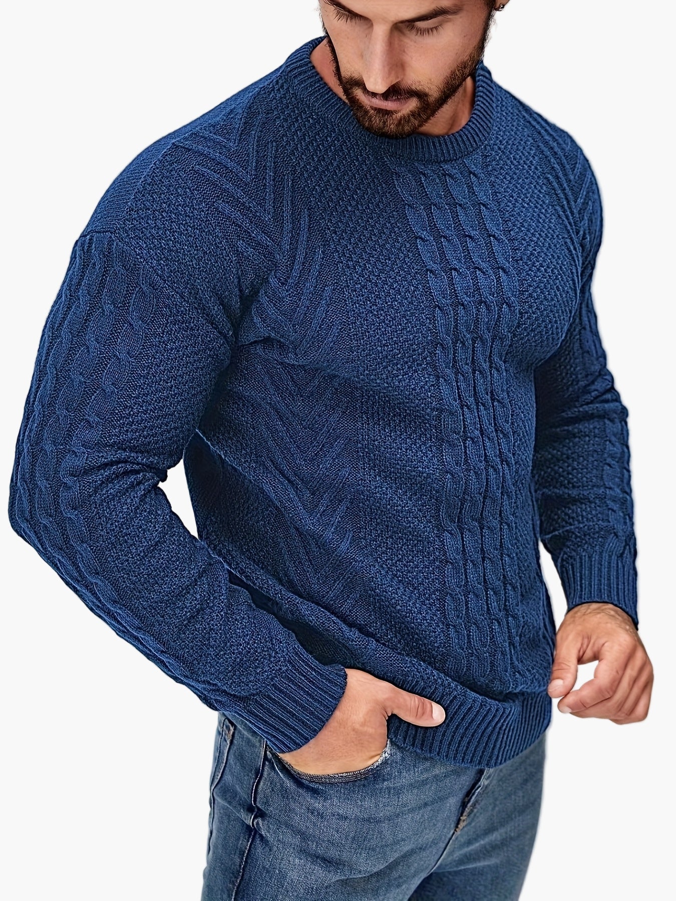 Herren Strickpullover im Casual Look für Herbst und Winter – Modischer Grobstrick Pullover mit Rundhalsausschnitt