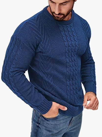 Herren Strickpullover im Casual Look für Herbst und Winter – Modischer Grobstrick Pullover mit Rundhalsausschnitt