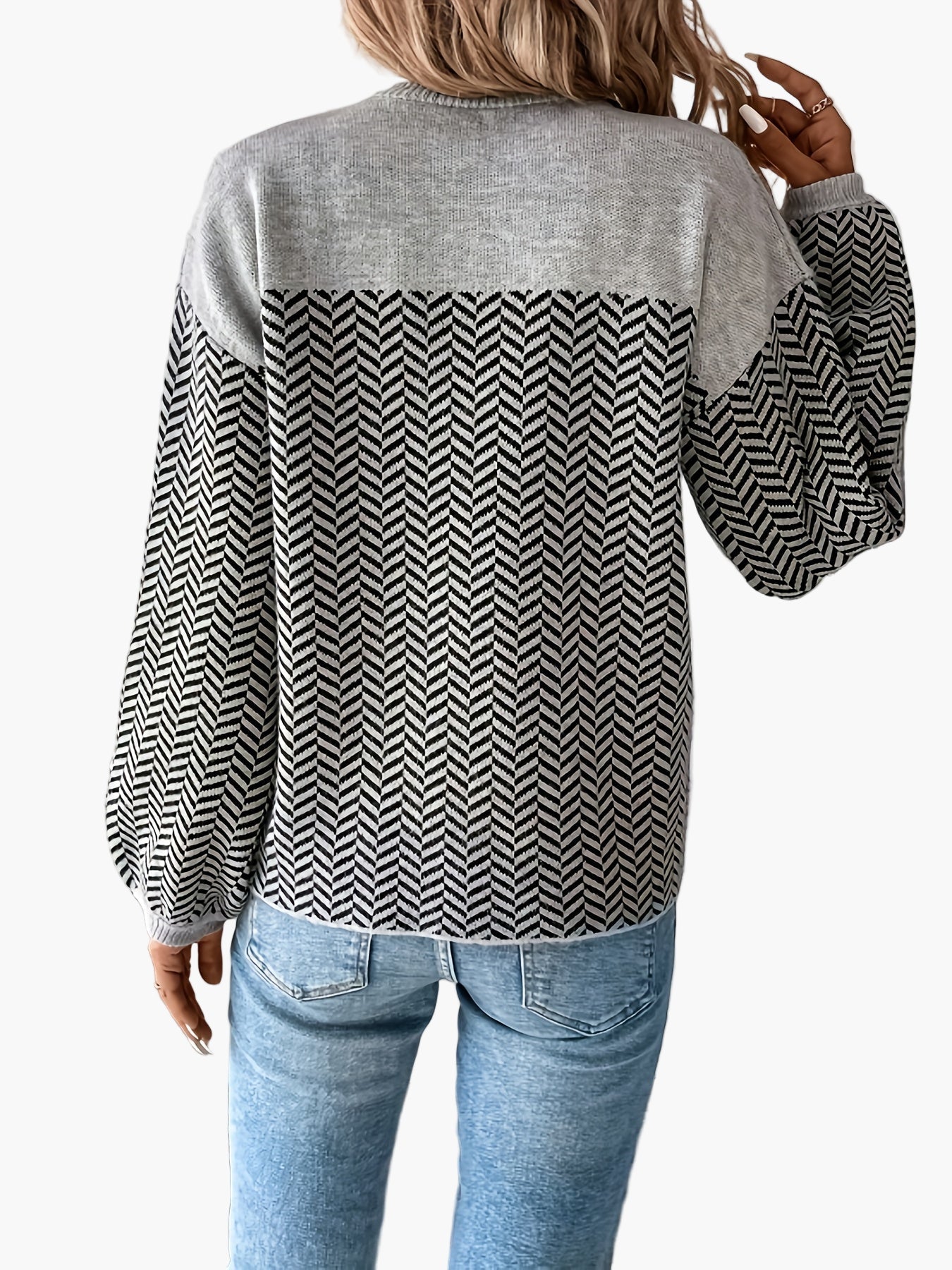 Damen Strickpullover im modernen Chevron-Muster für Freizeit und Alltag