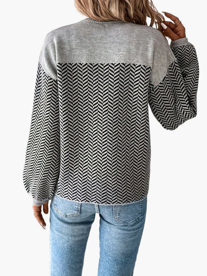 Damen Strickpullover im modernen Chevron-Muster für Freizeit und Alltag