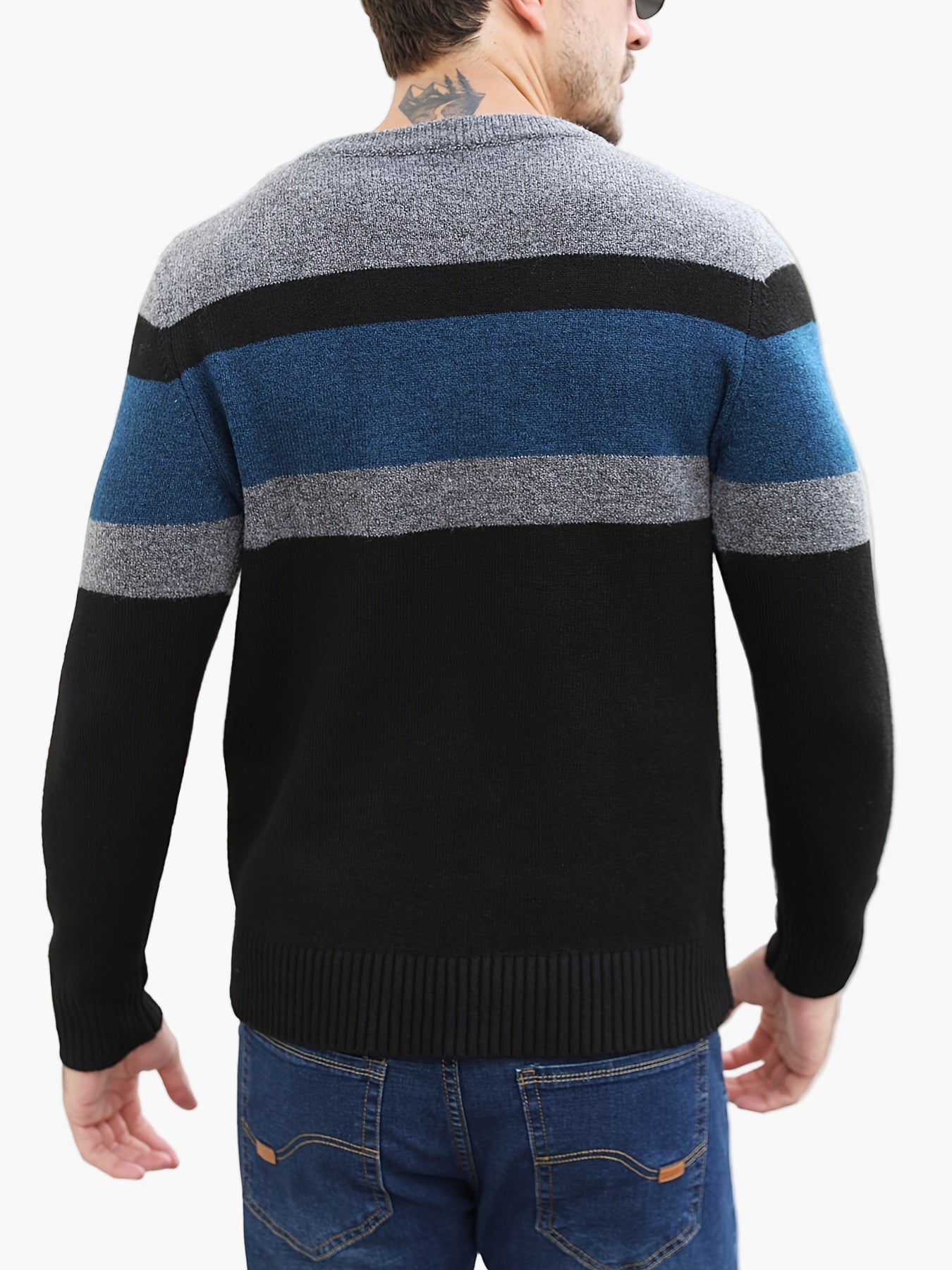 Herren Pullover mit modernen Streifen – Stilvoller Freizeit-Look für Herbst und Winter