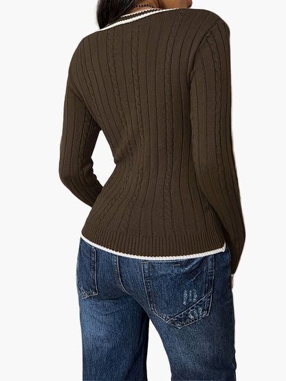 Damen Strickpullover mit V-Ausschnitt im Casual Stil – Modischer Alltags-Pullover für Freizeit und Büro