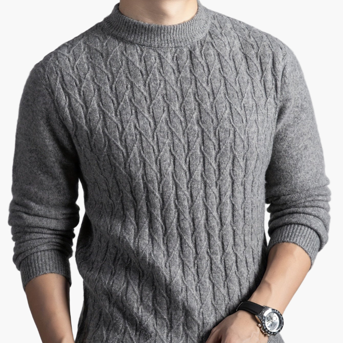 Herren Strickpullover im klassischen Zopfmuster – Eleganter Freizeit-Look für Herbst und Winter