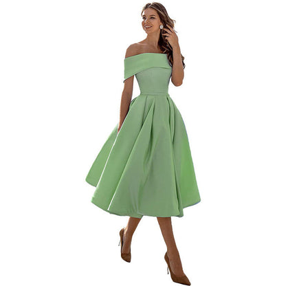 Schulterfreies Sommerkleid Damen – Luftiges elegantes Satin Cocktailkleid