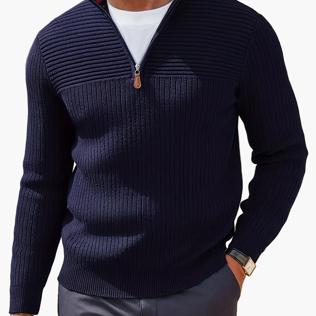 Herren Halbzip-Strickpullover im modernen Casual-Stil für Herbst und Winter