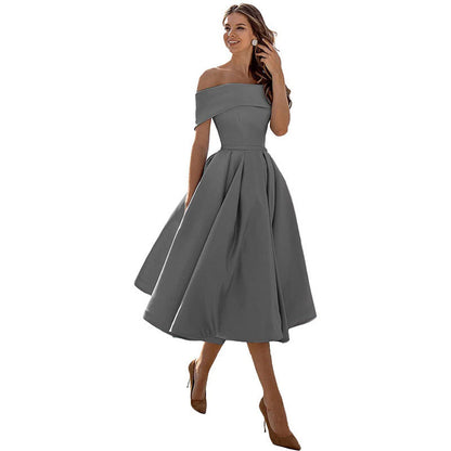 Schulterfreies Sommerkleid Damen – Luftiges elegantes Satin Cocktailkleid