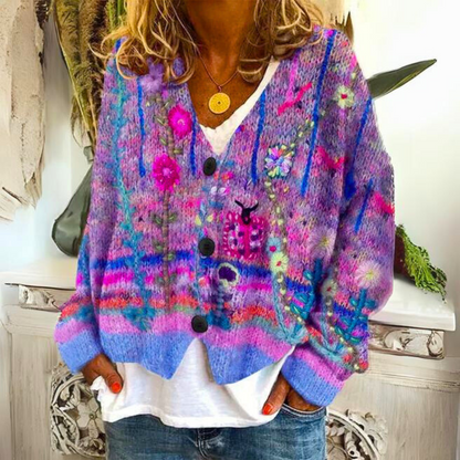 Cárdigan de punto estilo boho para mujer con acentos florales – Cárdigan acogedor y a la moda para tiempo libre y día a día