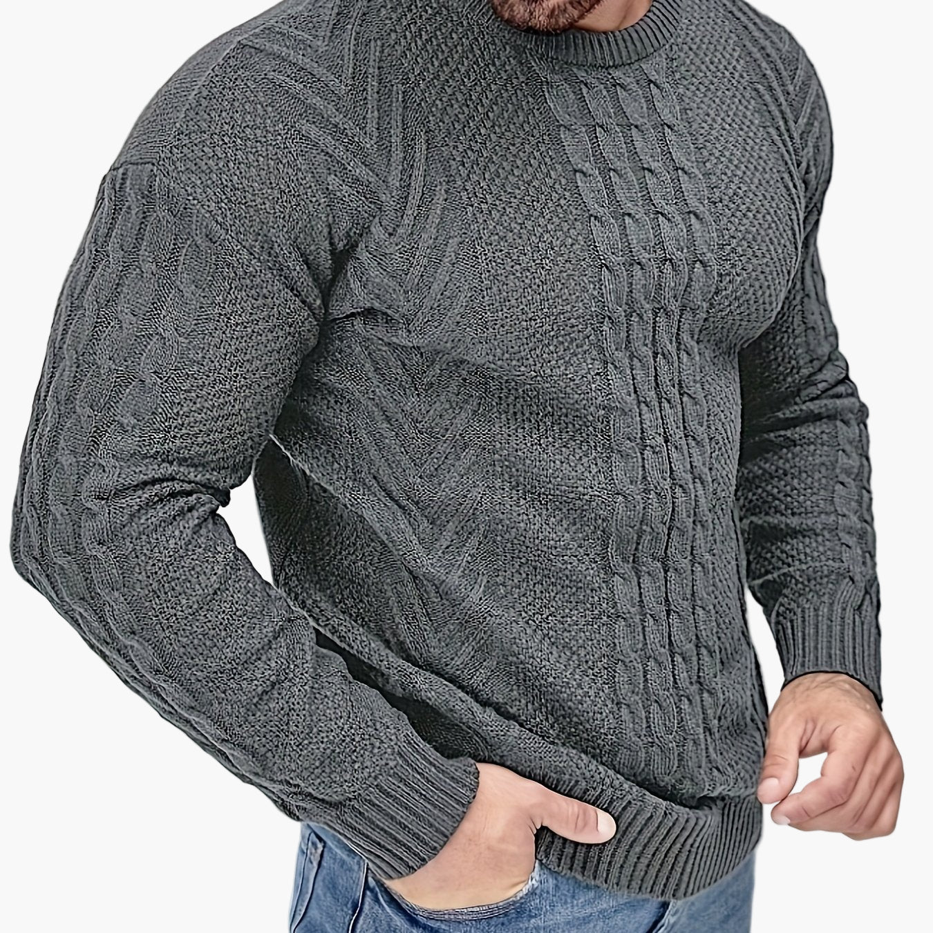 Herren Strickpullover im Casual Look für Herbst und Winter – Modischer Grobstrick Pullover mit Rundhalsausschnitt