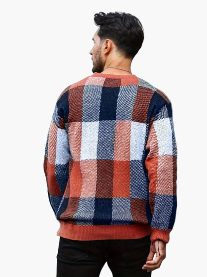 Herren Grobstrick Pullover Kariert Lässiger Style für Herbst und Winter