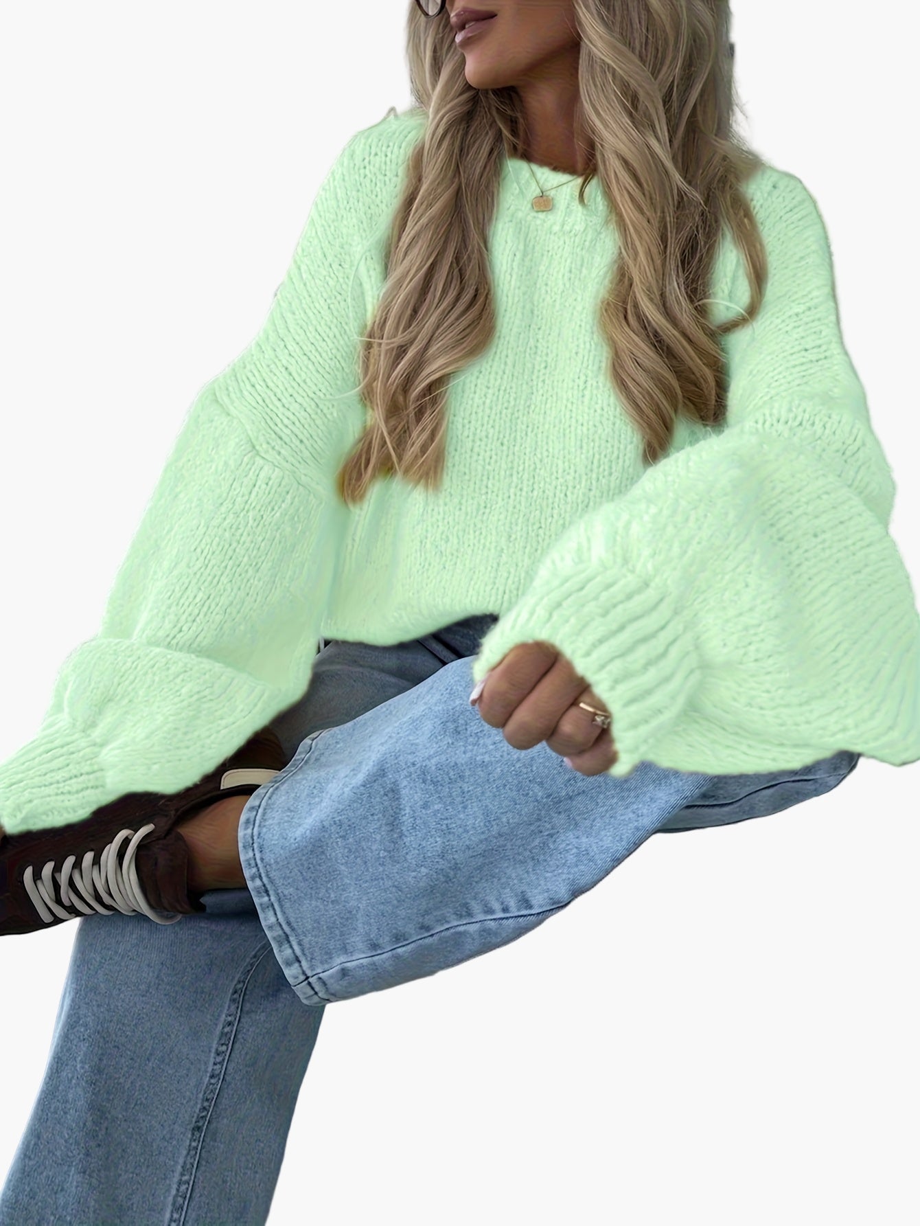 Damen Oversize Strickpullover mit Ballonärmeln – Lässiger Herbst/Winter Look