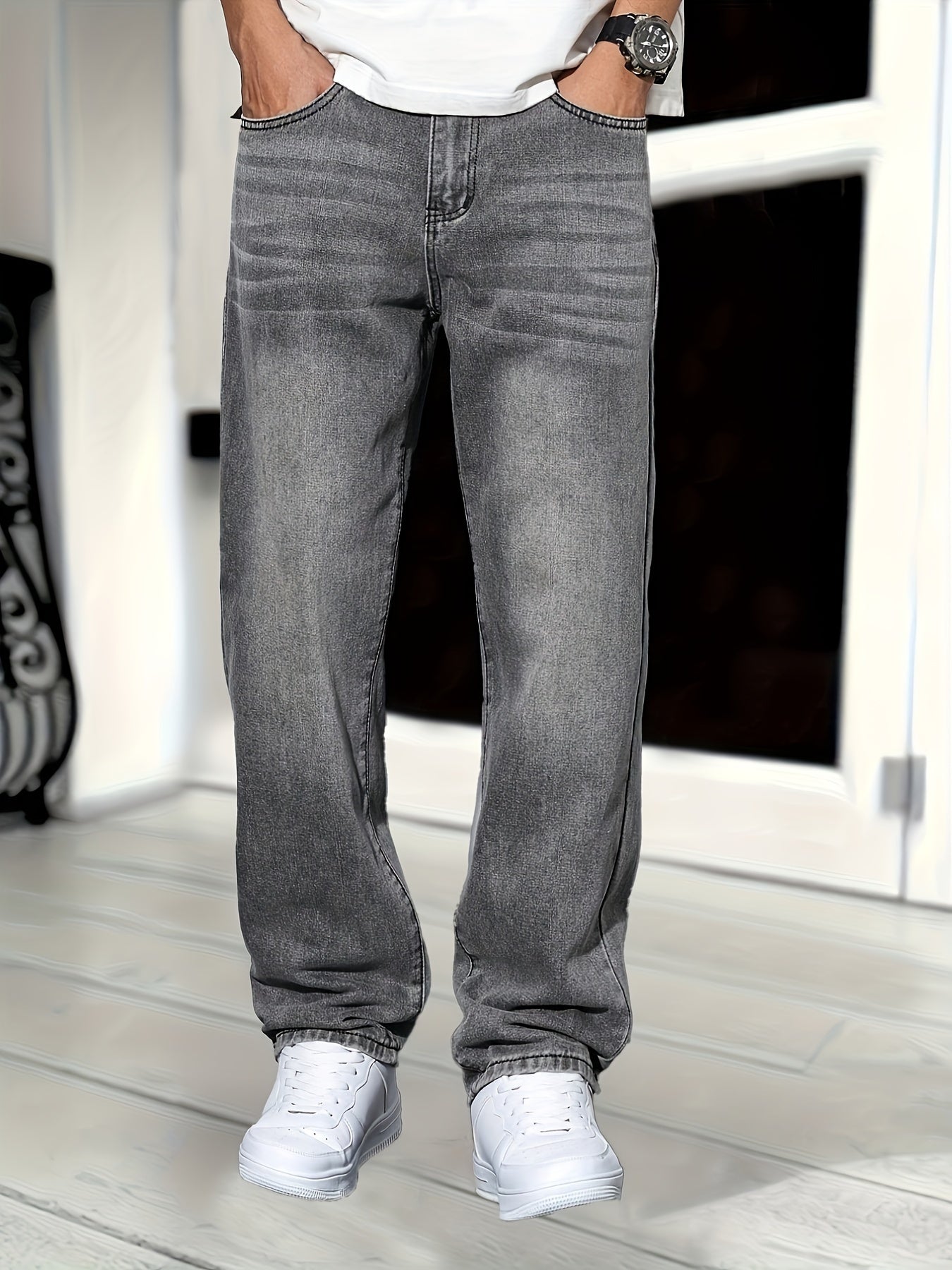 Herren Straight Fit Jeans – Bequeme Alltagshose im Vintage-Look