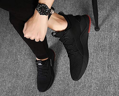 Herren Sneaker Schwarz – Leichte Sport- und Laufschuhe mit roter Sohle