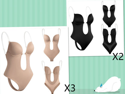 Damen Shapewear Body mit Push-Up Effekt und tiefem Ausschnitt – Figurformender Body, Rückenfrei, Unsichtbar unter Kleidung