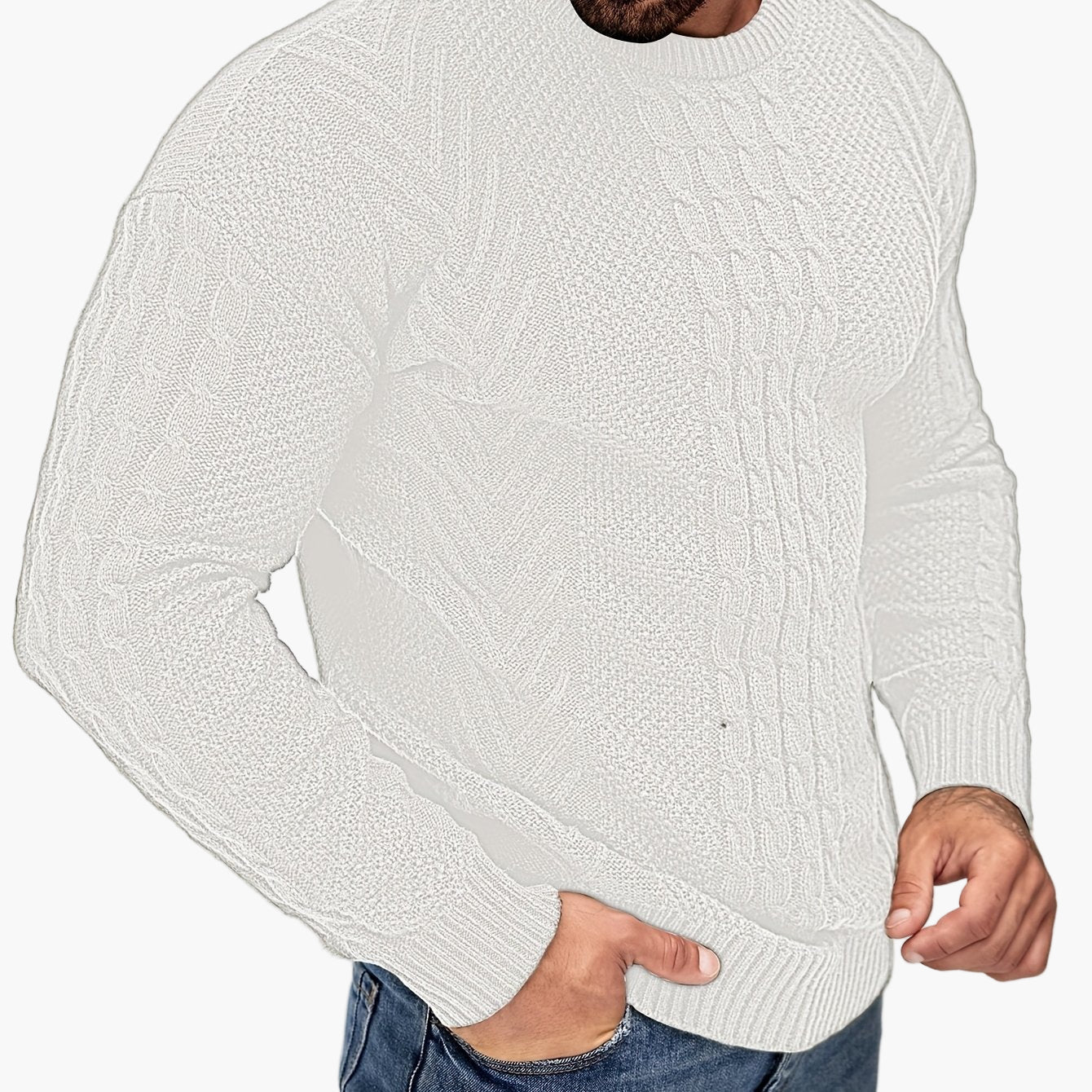 Herren Strickpullover im Casual Look für Herbst und Winter – Modischer Grobstrick Pullover mit Rundhalsausschnitt