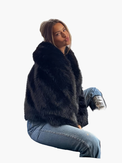 Damen Fashion Cropped Kunstfell Jacke – Trendige Kurzjacke für Herbst & Winter