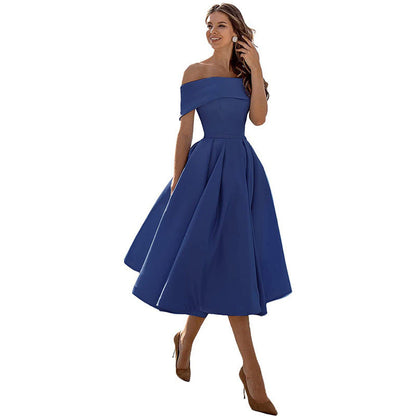 Schulterfreies Sommerkleid Damen – Luftiges elegantes Satin Cocktailkleid
