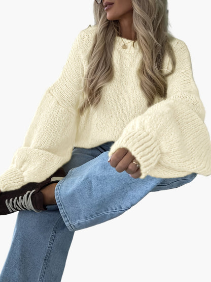 Damen Oversize Strickpullover mit Ballonärmeln – Lässiger Herbst/Winter Look