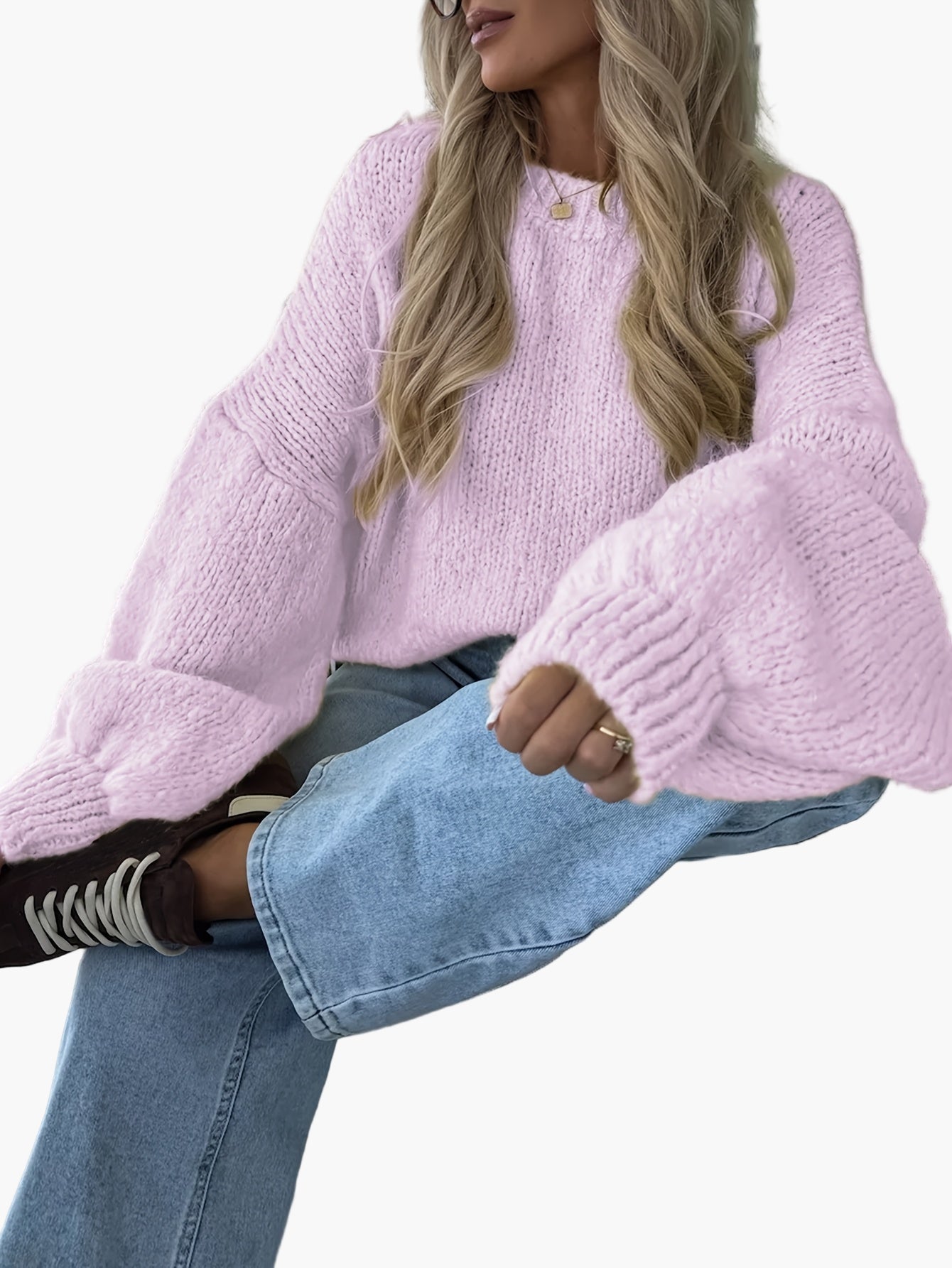 Damen Oversize Strickpullover mit Ballonärmeln – Lässiger Herbst/Winter Look