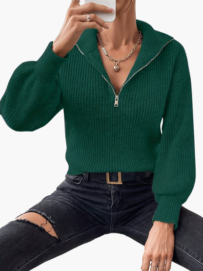 Damen Strickpullover mit Reißverschluss und lässigem Kragen – Modischer Freizeit-Look