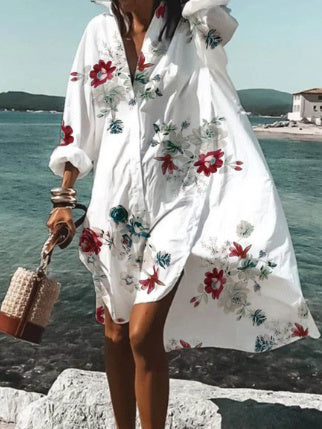 Damen Oversize Hemdblusenkleid Weiß – Lässiger Strand-Kimono mit Knopfleiste