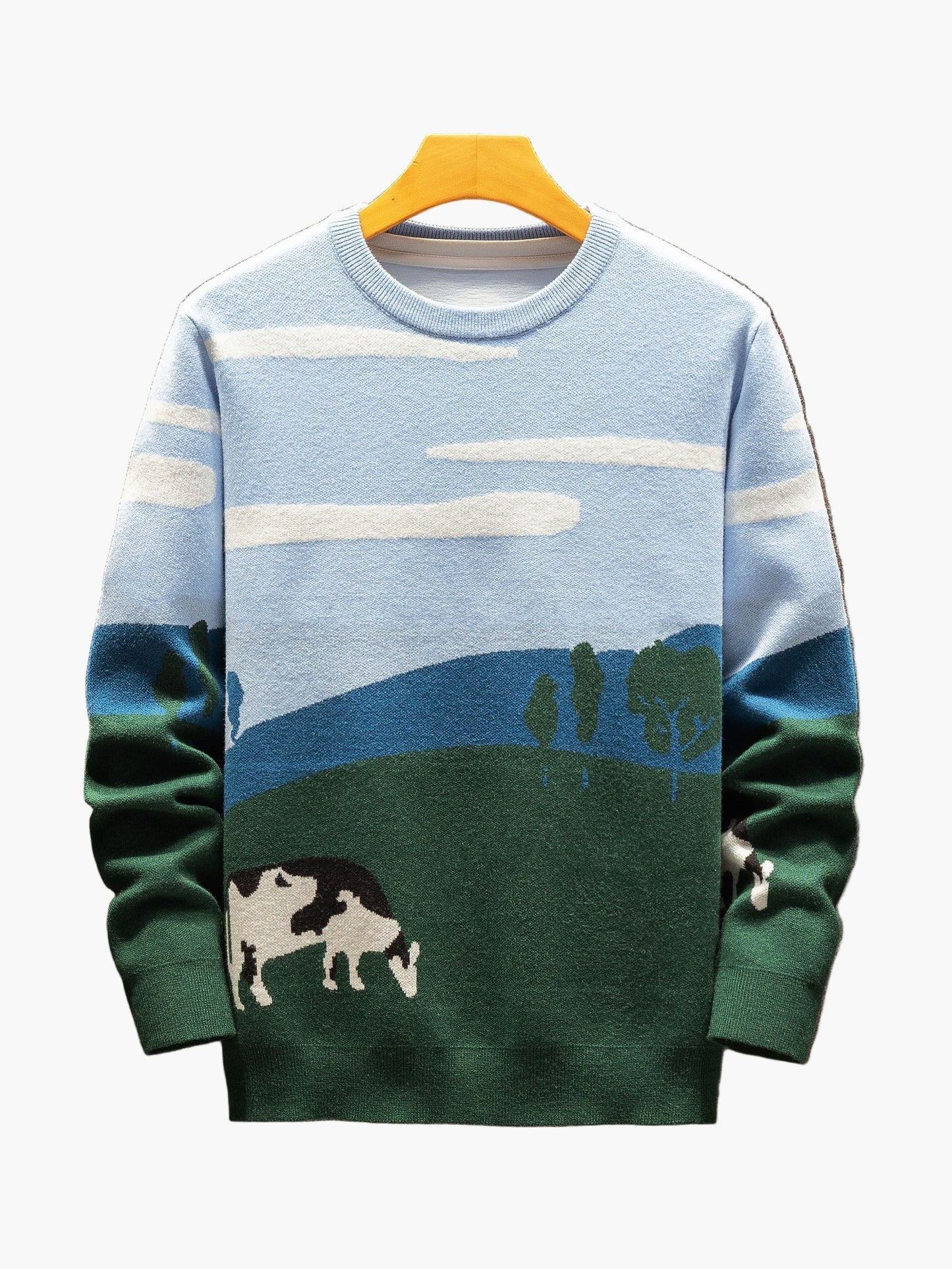 Herren Pullover mit Landschafts- und Tiermotiv, Casual Style für Herbst und Winter