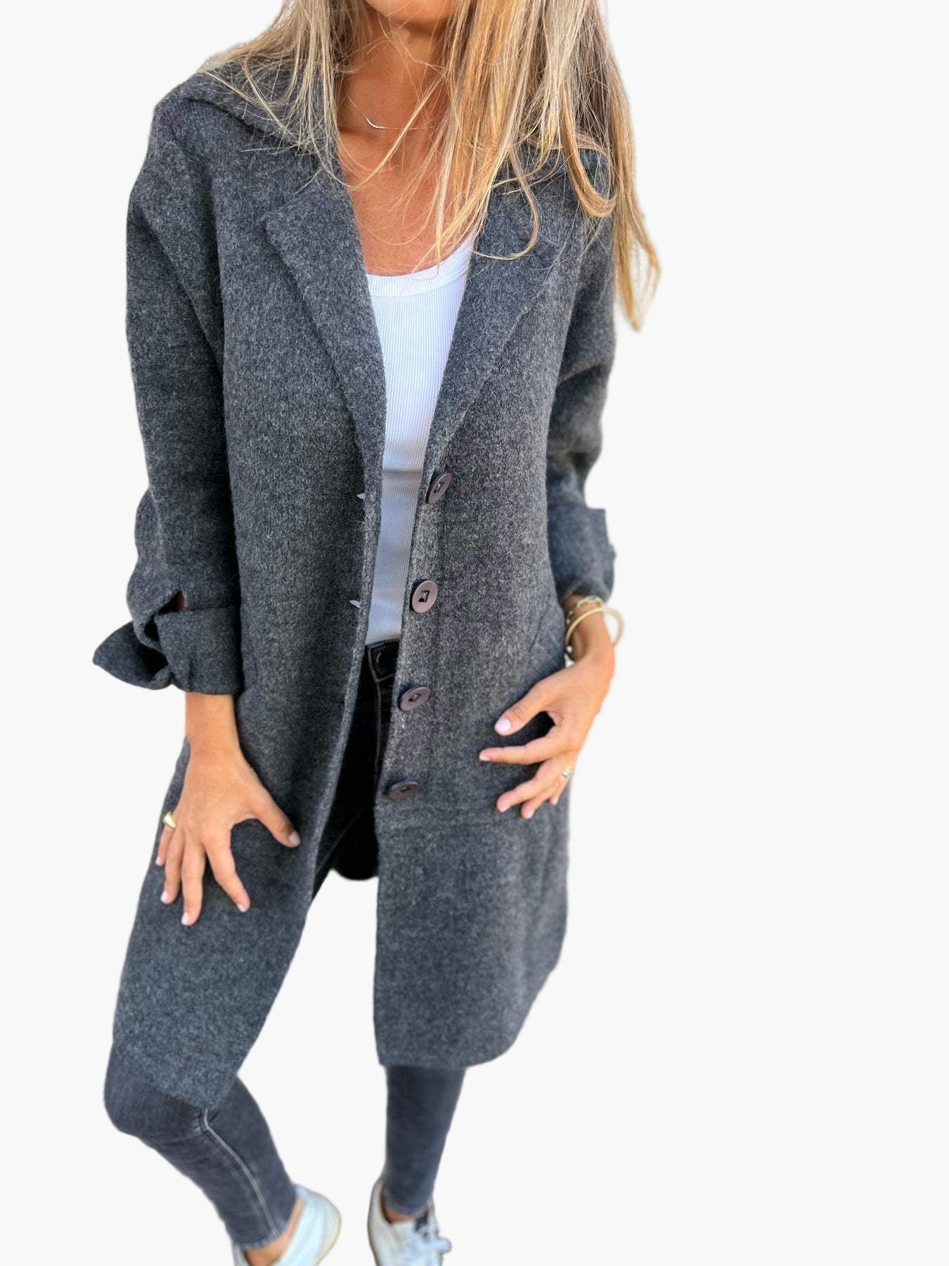 Damen Mantel mit elegantem Revers – Langer Übergangsjacke für Alltag und Büro
