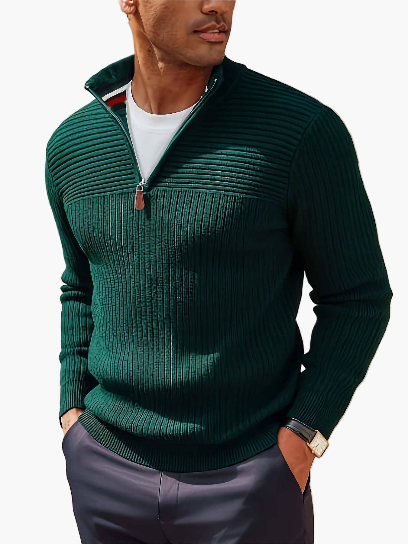 Herren Halbzip-Strickpullover im modernen Casual-Stil für Herbst und Winter