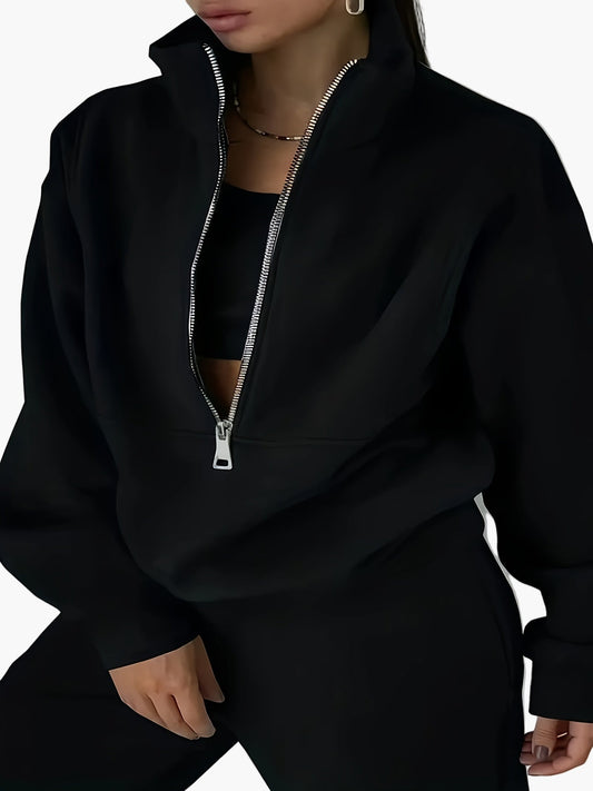 Damen Halbzip Sweater Streetwear – Lässiger Pullover mit Stehkragen, ideal für Herbst & Winter