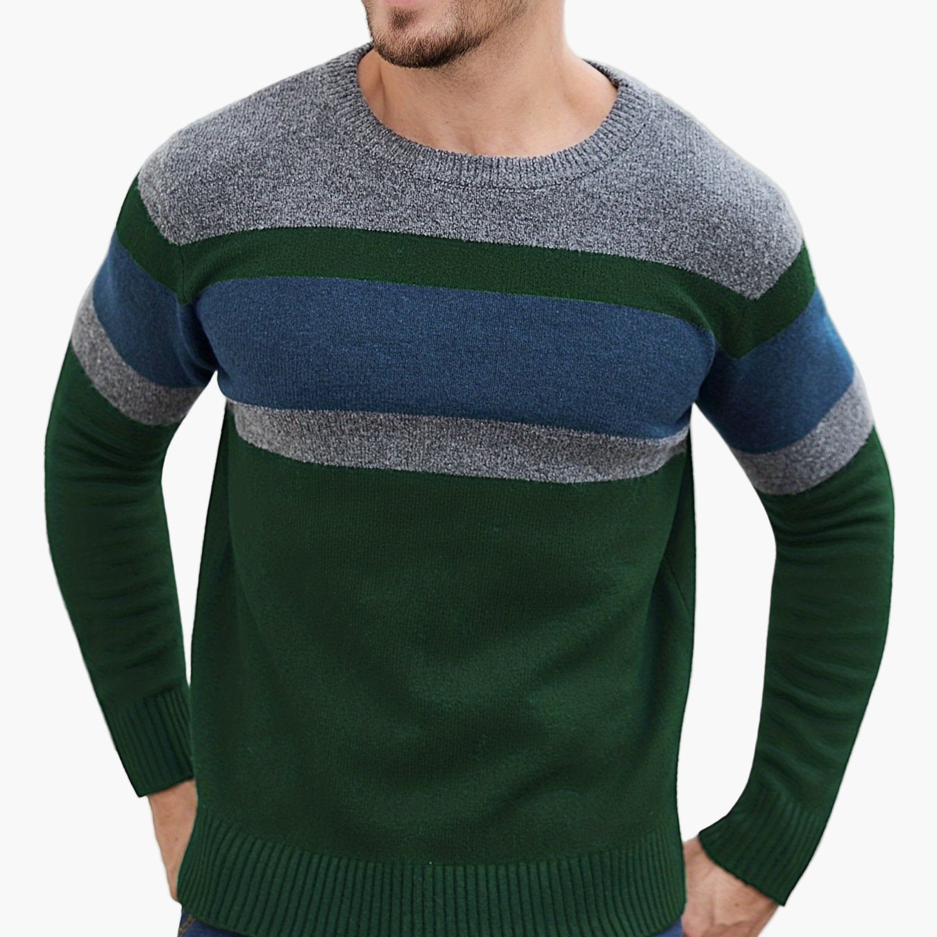 Herren Pullover mit modernen Streifen – Stilvoller Freizeit-Look für Herbst und Winter