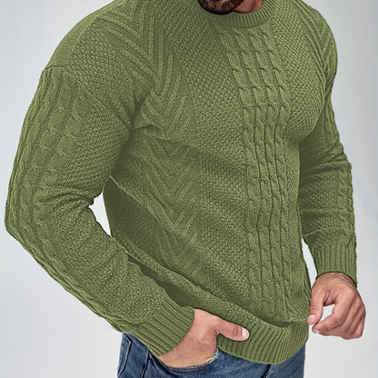 Herren Strickpullover im Casual Look für Herbst und Winter – Modischer Grobstrick Pullover mit Rundhalsausschnitt