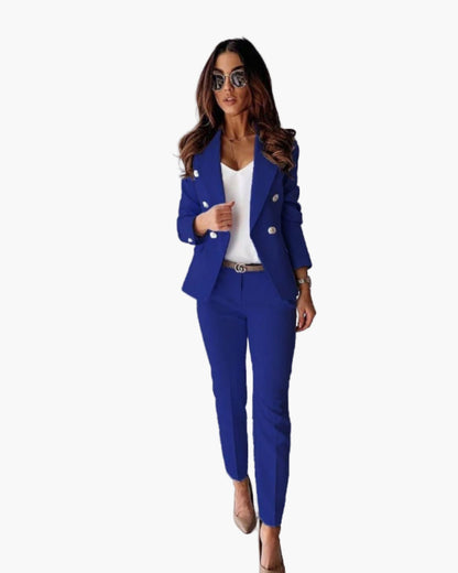Traje de negocios de mujer con blazer cruzado – Elegante traje de pantalón para oficina y eventos