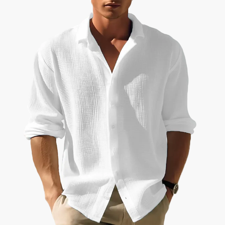 Camicia da uomo a manica lunga per il tempo libero con colletto revers – Camicia estiva moderna per tutti i giorni e vacanze