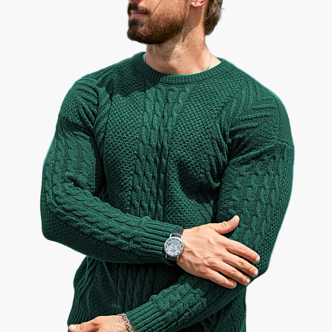 Herren Strickpullover im Casual Look für Herbst und Winter – Modischer Grobstrick Pullover mit Rundhalsausschnitt