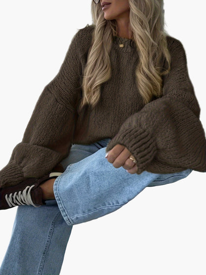 Damen Oversize Strickpullover mit Ballonärmeln – Lässiger Herbst/Winter Look