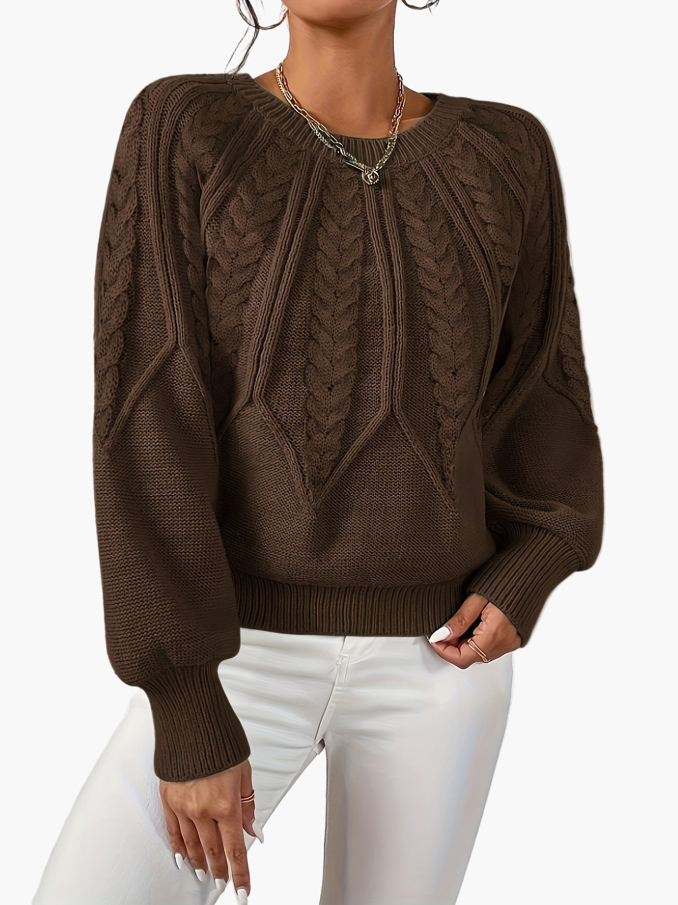 Damen Strickpullover Elegant mit Zopfmuster – Modischer Freizeit Sweater für Herbst und Frühling