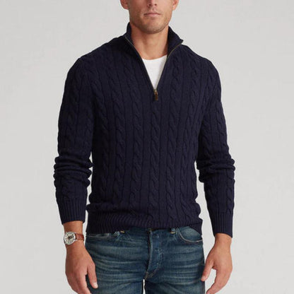 Herren Pullover mit Zopfmuster und halbem Reißverschluss – Eleganter Freizeit-Strickpullover
