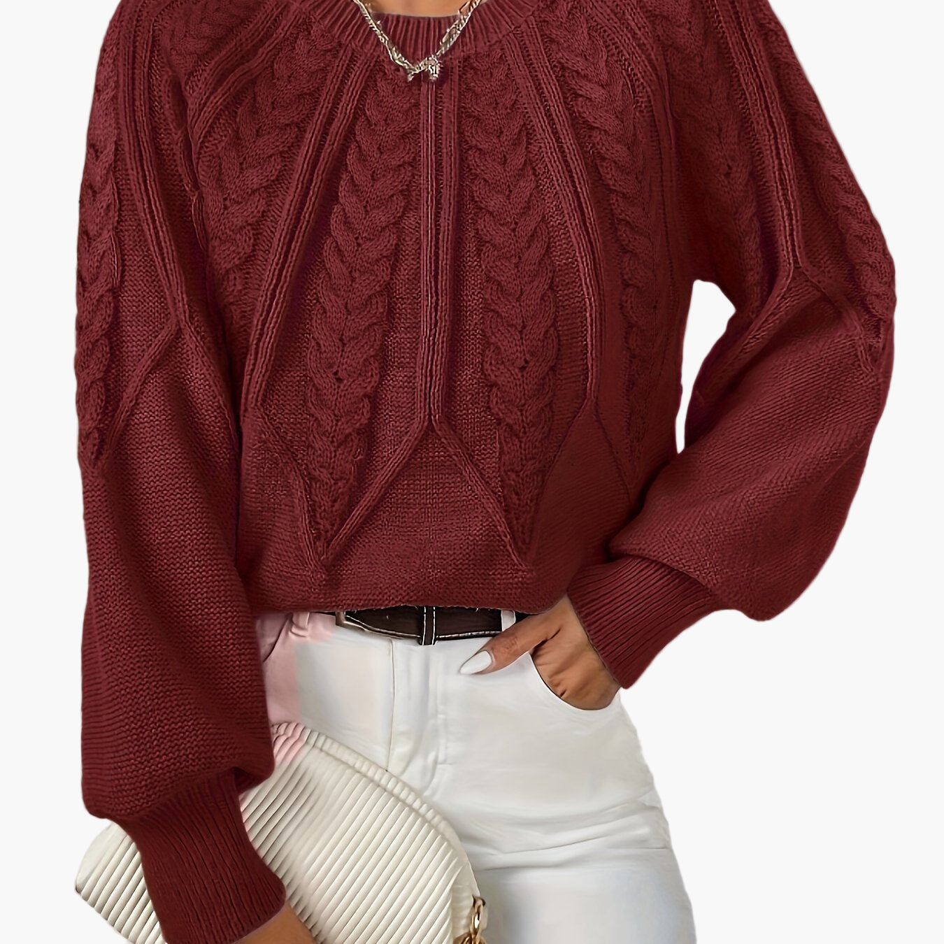 Damen Strickpullover Elegant mit Zopfmuster – Modischer Freizeit Sweater für Herbst und Frühling