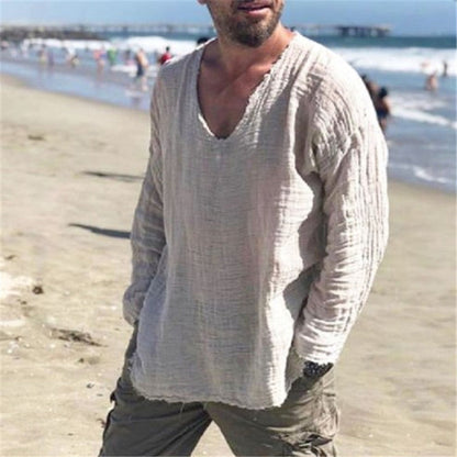 Christopher – Lässiges Shirt mit fransigem Rundhalsausschnitt in uni