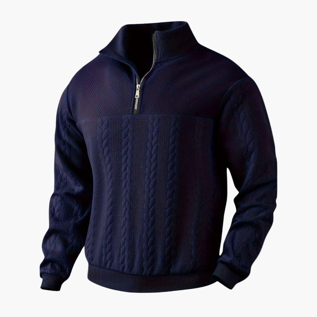 Herren Strickpullover Half-Zip – Stilvoller Freizeitpullover mit Zopfmuster für Alltag und Büro