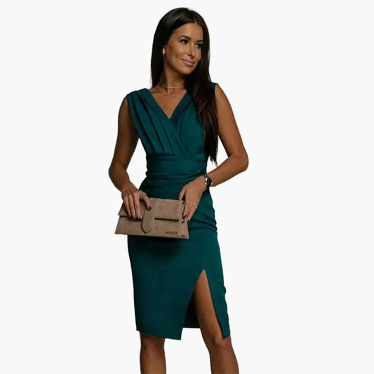 Dames Elegante Plisséjurk met V-hals en Split voor feestelijke gelegenheden