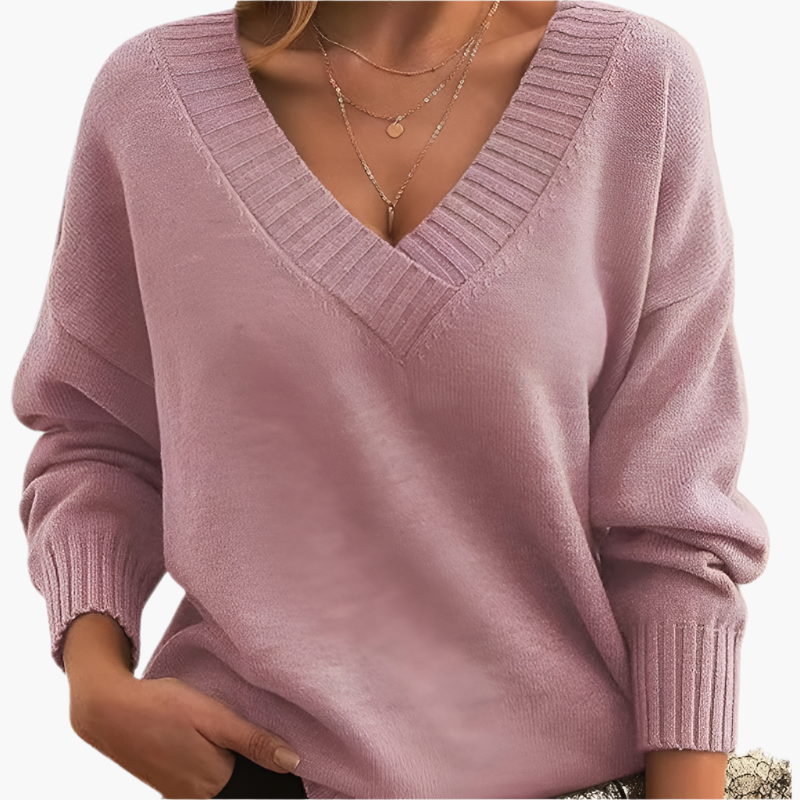 Damen V-Ausschnitt Pullover – Eleganter Strickpullover im Oversize-Stil für Alltag & Büro